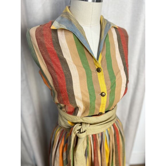 Vtg 60s QUEEN CASUALS Striped Two-Piece Top & Skirt Set XS/2 Sanforized - Picture 2 of 9